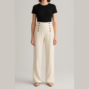 DKNY High Rise Wide Leg Sailor Pants Cream Tortoise Button Nautical Trousers 16